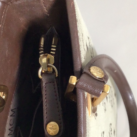 EUC MCM Vintage Book Tote Bag with Matching Wristlet Pouch Brown #V6580 - Picture 10 of 16